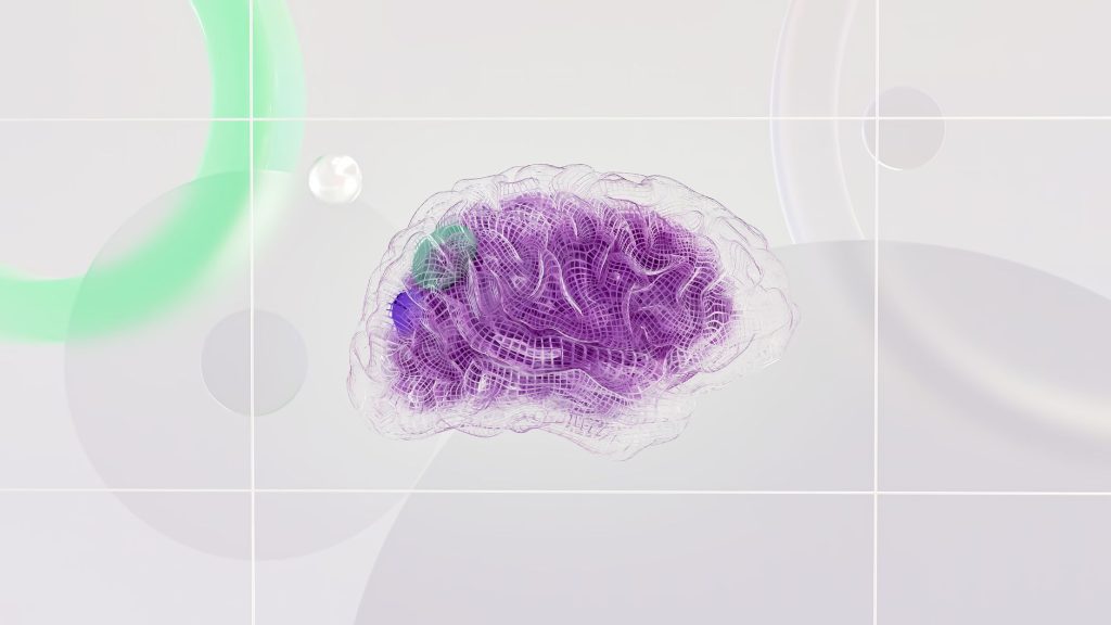 Основи штучного інтелекту простими словами для початківців 3D rendered abstract design featuring a digital brain visual with vibrant colors.